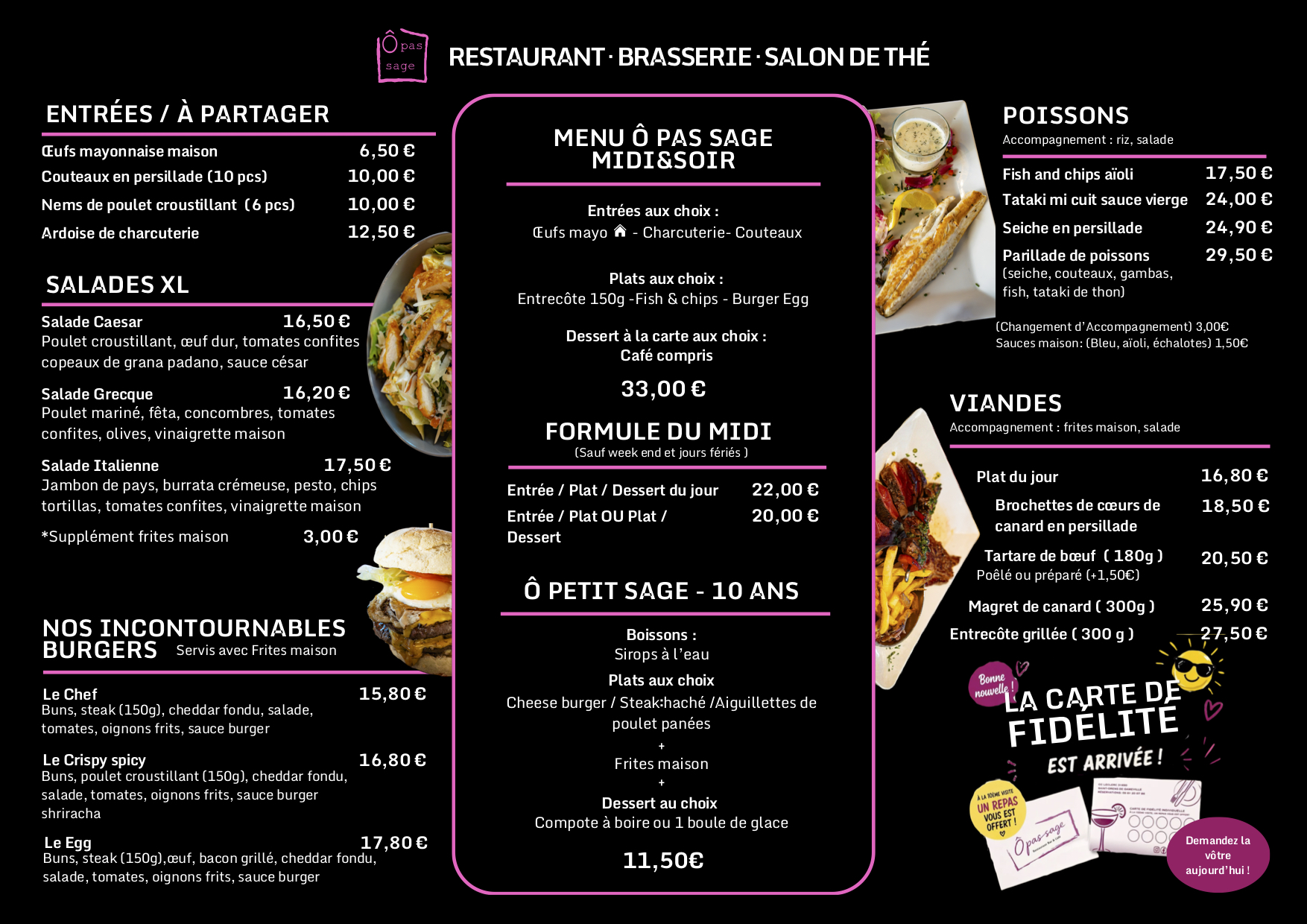 carte menu devant et derrière